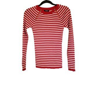 Premise Studio knit sweater size Small striped red white gold tone zipper accent